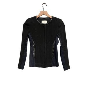 IRO Brock Textured Ponte Lambskin Leather Trim Full Zip Jacket Black Size S